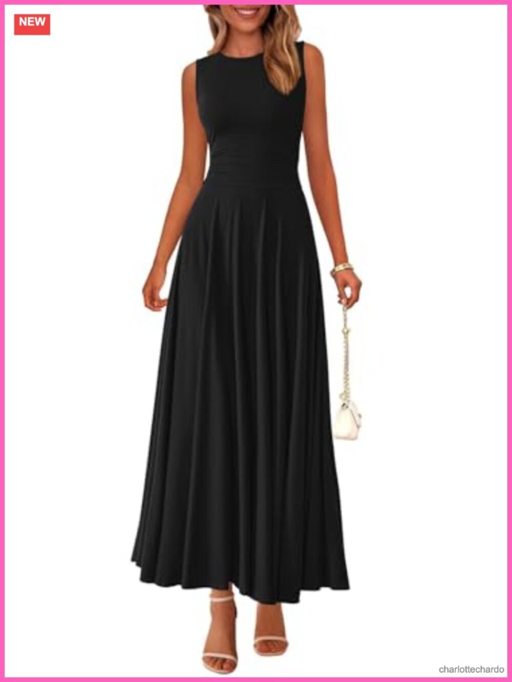 PRETTYGARDEN Sleeveless Maxi Dress Flowy A-Line Pleated Sundress